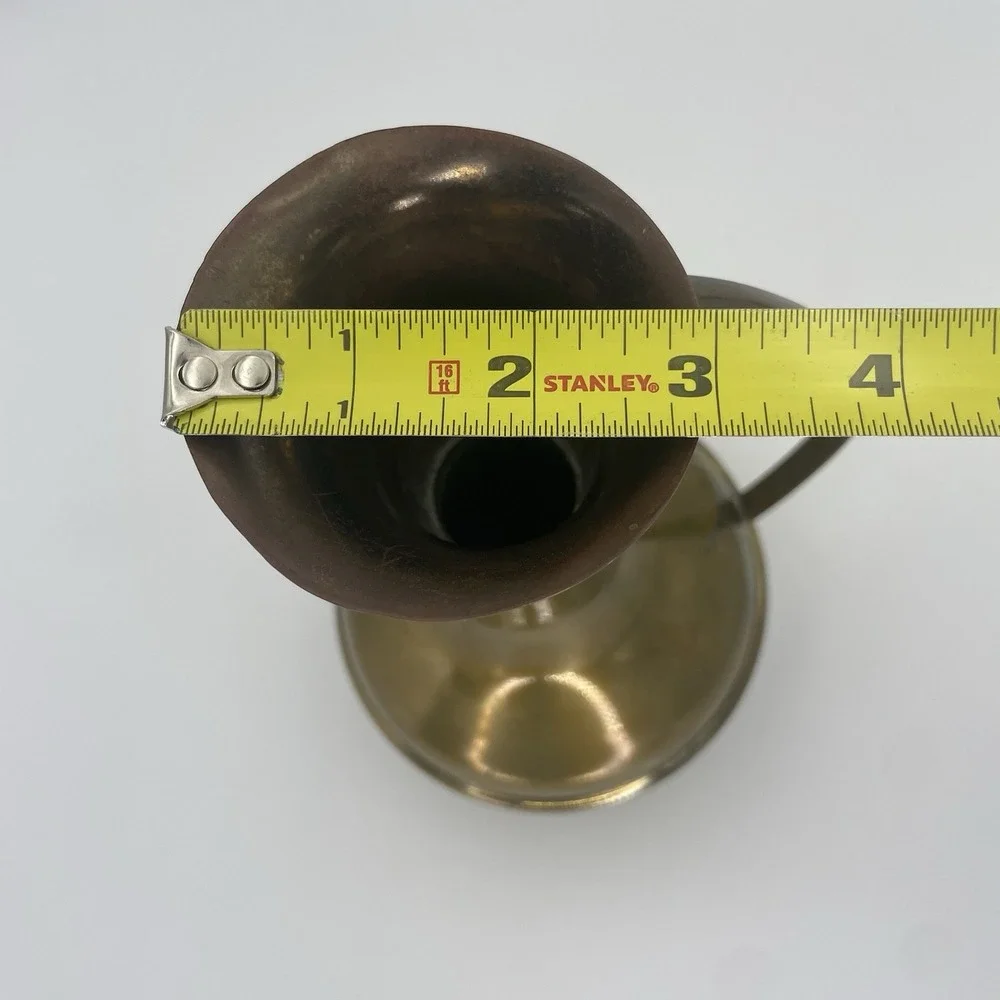 Vintage MCM  Brass Water Pitcher Vase Decanter With Curved Handle 9.5